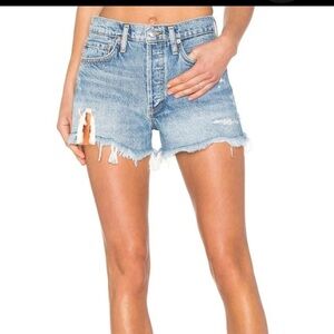 Agolde Blue Jean Shorts Distressed Frayed Hem